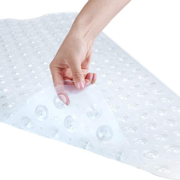 Extra Long 100X38 CM Premium Accu-Pebble Shower Bath Mat Anti Slip Bathtub Bathroom Met with Suction Cup- PVC Silicone - Clear Transparent