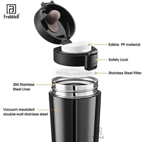 Coffee Travel Mug Insulated Coffee Cup with Leakproof Lid Vacuum Insulation Stainless Steel Reusable for Hot Cold Coffee, Water and Tea Thermal Mug with NonSlip Protective Cover 380ml