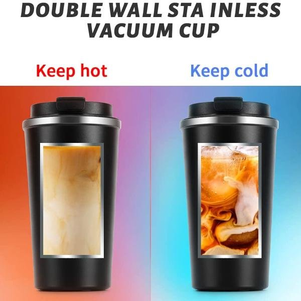 510ml Thermos Coffee Mug Stainless Steel Coffee Cup Vacuum Flask Thermal Tumbler Insulated Cup Water Bottle Portable Leakproof Travel Mug Black