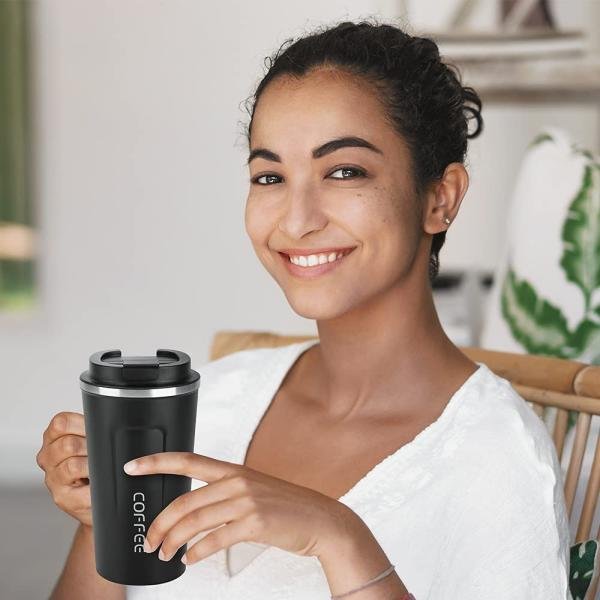 510ml Thermos Coffee Mug Stainless Steel Coffee Cup Vacuum Flask Thermal Tumbler Insulated Cup Water Bottle Portable Leakproof Travel Mug Black