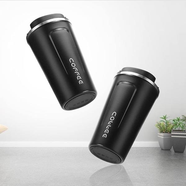 510ml Thermos Coffee Mug Stainless Steel Coffee Cup Vacuum Flask Thermal Tumbler Insulated Cup Water Bottle Portable Leakproof Travel Mug Black
