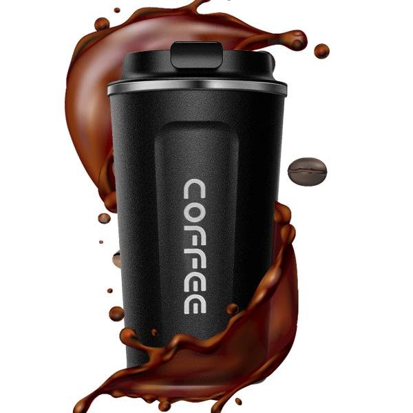 510ml Thermos Coffee Mug Stainless Steel Coffee Cup Vacuum Flask Thermal Tumbler Insulated Cup Water Bottle Portable Leakproof Travel Mug Black