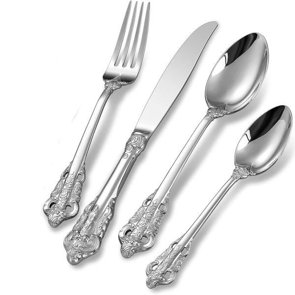 Monarchy Silverware Set, Stainless Steel Service for 4, Well Made and Beautiful, Dishwasher Safe Spoon Dessert, Sugar, Ice Cream, Stirring, Tea, Milkshake for Tableware Kitchen, Cafe or Bar