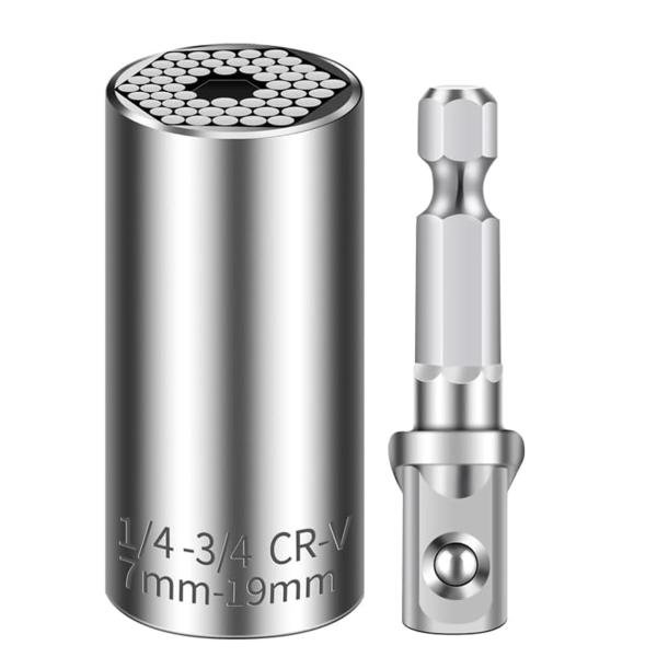 Super Socket for Unscrew Any Bolt Multi-Function Universal Wrench Socket Tools Multi-Size in One Self Adjustable Screw Improvement & Joint for Electric Drill, Flat, Fixed Square and Hex